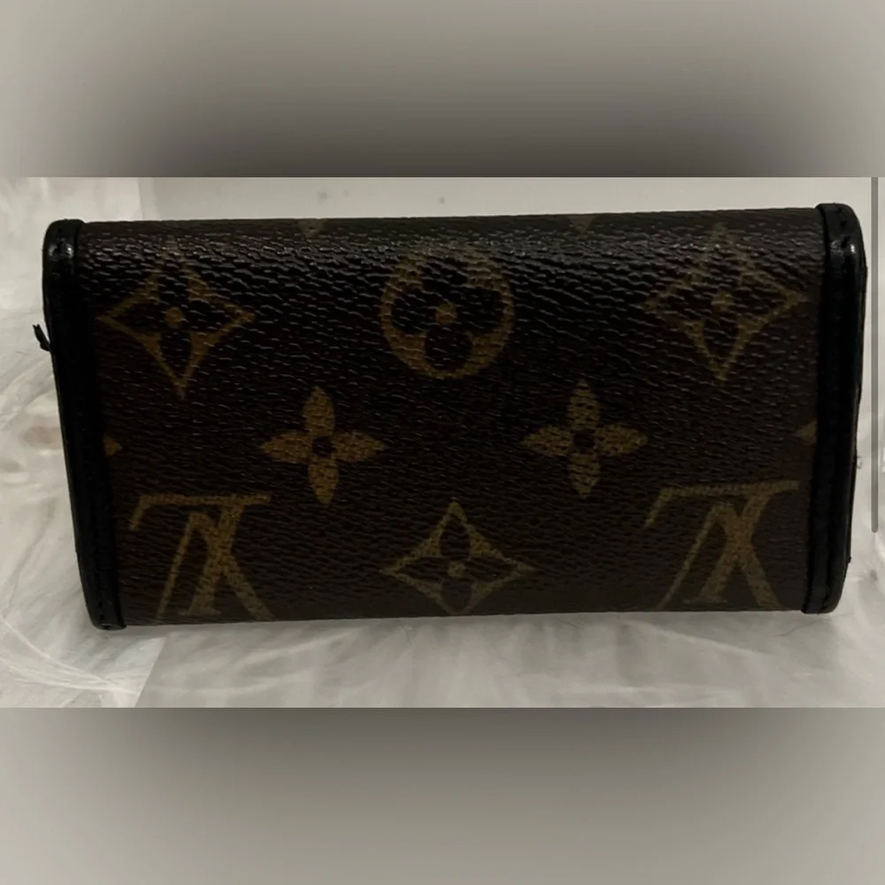 RARE Louis Vuitton Monogram Key Holder Wallet with Black Leather Trim